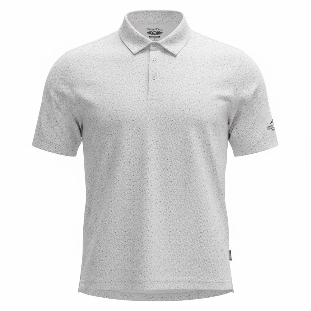 Straight Down Polo Shirt Mens Large White Bowling‎ Print West Woods GC Stretch